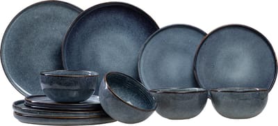 Ona Serviesset Duna Blue - 12-delig / 4 personen - 4 dinerborden, 4 ontbijtborden en 4 kommen