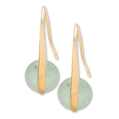 Marama - Oorbellen Rond Amazoniet-Goud - edelsteen - damesoorbellen - earhooks - nikkelvrij - ronde vorm - cadeau - gold colored -