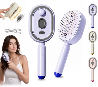 Elektrische Stoomborstel / Massageborstel - Multifunctionele Stoom Haarborstel met Spray Functie & Hoofdmassage - Anti Klit & Antistatisch - Draadloos & Oplaadbaar - Cadeau voor Vrouwen & Meisjes - Voor Krullend en Pluizig Haar - Paars - SOLLBRY®