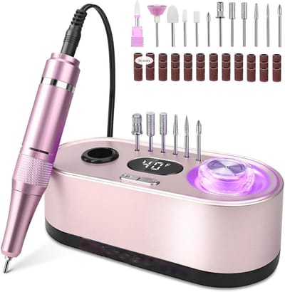 GELLDG Elektrische Nagelfrezer - Professionele Nagelboor - 40000 RPM LCD Manicure Set - Tragbaar met Opbergdesign, Anti-slip Bodem, Multifunctionele Basis, Verlichte Touchknoppen - Geschikt voor Manicure en Pedicure - Kunststof - 17.5x8.5x5.5cm