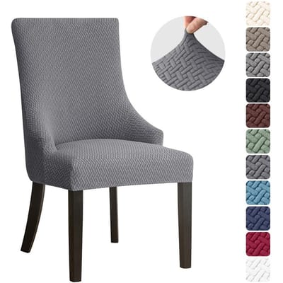 1PC Stretch Eetkamerstoelhoes Jacquard Spandex Stoelhoezen Elastische Hoge Rug Schuin Armleuningen Hoes voor Hotel Keuken gray