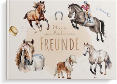 Vriendschapsalbum Kinderen - Vriendenboekje School - Herinneringen Vastleggen - Liefdevol Vormgegeven - 24 x 17 cm - Paarden