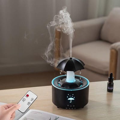 Zwarte 350ml Bluetooth Aromatherapie Diffuser – 4 Natuurgeluiden, Vlammeffect, Luchtbevochtiger