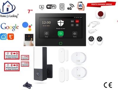 Draadloos / bedraad alarmsysteem met 7-inch touchscreen voor woning/camper/boot/caravan werkt met wifi en sim kaart en met spraakgestuurde apps. (Nederlands of Frans stem en tekst). ST01B-38
