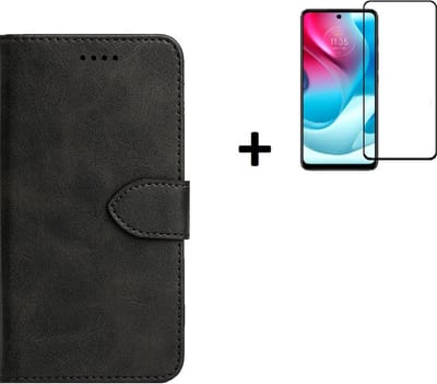 Hoesje Geschikt voor Motorola Moto E30/ Moto E40 - Screenprotector Motorola Moto E30/ Moto E40 - Wallet Bookcase Zwart + Full Screenprotector