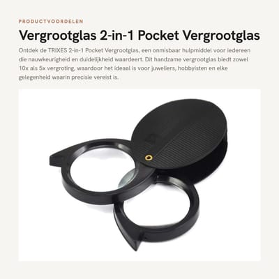 Dailygoods- Vergrootglas 2-in-1 met 10x/5x vergroting - Pocket Vergrootglas - Juwelierslens - Zwart Plastic - Inclusief Beschermhoes - Lichtgewicht en Compact - Loep