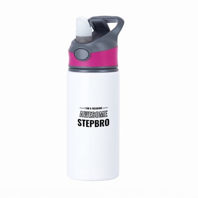 Hacebo® - I am a freaking awesome stepbro waterfles met rietje roze - Broer - de meest geweldigste stiefbroer - verjaardagscadeau - verjaardag - cadeau - cadeautje voor broer - broer artikelen - kado - geschenk - gift - water fles - 650ML