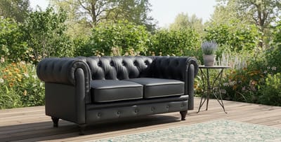 Chesterfield 2-zits Bank "Aliza" – Luxe Zwarte Lederen Sofa – House&Garden – Comfortabele Bank met Klassieke Engelse Stijl – Perfect voor Woonkamer, Kantoor of Lounge – 157 x 82 x 70 cm