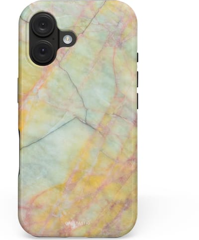 Casetastic hoesje geschikt voor Apple iPhone 16 - MagSafe - Dubbellaagse bescherming - Zomer Marmer - Fashion Case - Mintgroen Geel