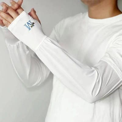 1 Paar Heren IJs Armmouwen Zonnebrand Elastische Rijhandschoenen Outdoor UV-bescherming Armbedekking Mouwen Lichtgewicht Koele Muff Nieuw white