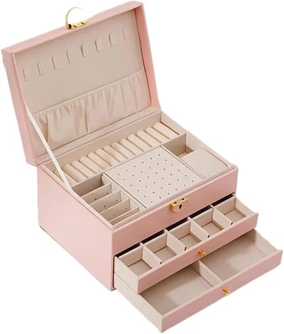 Sieraden Organizer - Sieradenkistje - Sieraden Opbergen - 3 Lagen 2 Laden - 1x1x1 cm - Wit Roze