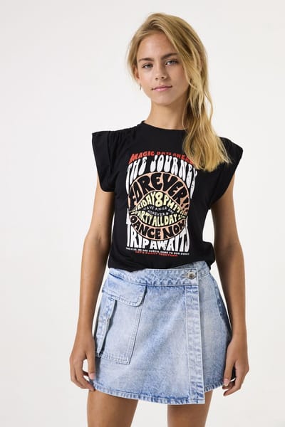 GARCIA Meisjes Print T-shirt Zwart Korte mouw