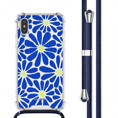 imoshion Hoesje - Geschikt voor Apple iPhone Xs / X - Design Hoesje met Koord - Cobalt Blue Flowers Connect