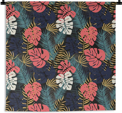 Wandkleed - Wanddoek - Flora - Goud - Patronen - Hawaii - Tropisch - 180x180 cm - Wandtapijt