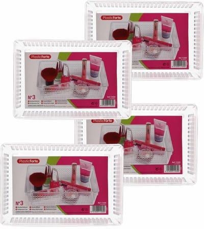 Plasticforte Organizer / opbergmandje - 6x - kunststof - transparant - 23.5 x 15.5 x 6.5 cm - lade verdelers - vakjes maken