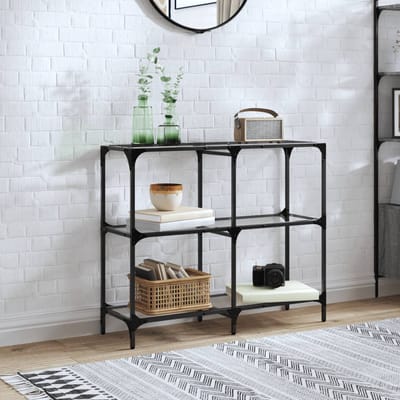 vidaXL - Wandtafel - met - transparant - glazen - blad - 98x30x81 - cm - staal