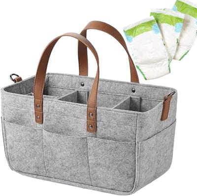 Luiermand Opbergmand - Luierorganizer Baby - Babykamer Organiseren - Multifunctioneel Draagbaar - 33 x 18 x 15 cm - Grijs