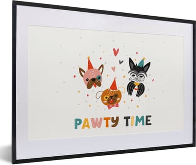 Fotolijst incl. Poster - Honden - Quotes - Pawty time - Spreuken - 60x40 cm - Posterlijst