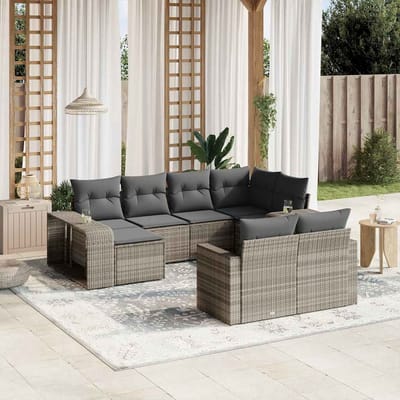 vidaXL - 10-delige - Loungeset - met - kussens - poly - rattan - lichtgrijs