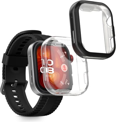 kwmobile 2x smartwatch hoes geschikt voor Huawei Watch Fit 4 Pro hoesje - Siliconen sporthorloge cover - Activity tracker case in transparant / zwart