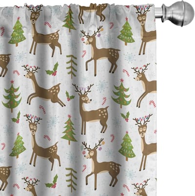 ABAKUHAUS Voorhangen – 2x75x245 cm – Rendieren Winterdecor – Karamel Groen Wit