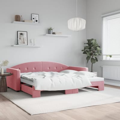 vidaXL - Slaapbank - met - onderschuifbed - 90x200 - cm - fluweel - roze