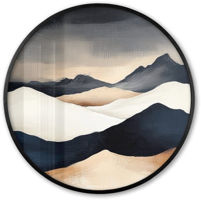 Poster in lijst Rond - Fotolijst 60x60 cm - Posters - Bergen - Donkerblauw - Landschap - Ronde posterlijst zwart - Decoratie - Wanddecoratie woonkamer - Muurdecoratie slaapkamer