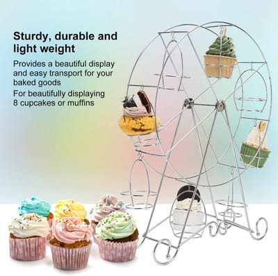 Dailygoods- Displayhouder Roestvrij Staal - Reuzenrad Taartstandaard - Cupcakestandaard - Herbruikbaar - Lichtgewicht - Voor 8 Cupcakes
