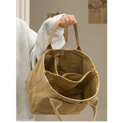 Sac Bento Toile à Compartiments Japonais et Coréen Sac à Main Rétro Étudiant Classe Commuting Sac à Main Multicouche Sac Bandoulière Femmes brown