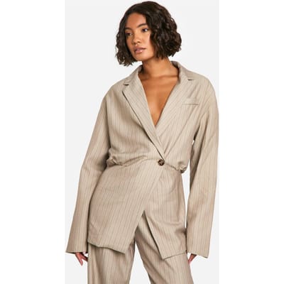 boohoo Dames Lange, getailleerde jas met ingetogen taille | Steen | Maat: 44