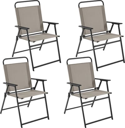 Set van 4 Klapstoelen voor Buiten - Hoge Rugleuning en Armleuningen - Ideaal voor Terras en Tuin