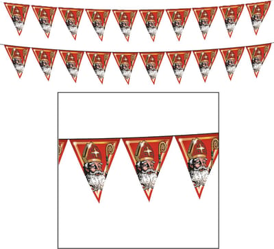 Funny Fashion Sinterklaas met mijter en staf vlaggenlijn - 2x - slinger - rood - 500 cm - Sint versiering - kunststof