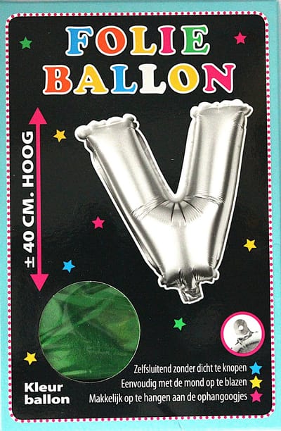 Folieballon - V - Letter Groen - 40cm - Folie - Ballon - Zelfsluitend - Eenvoudig Met Mond Opblazen - Ophangoogjes - Touche Cards