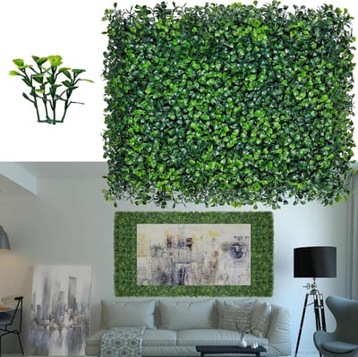 Kunstgras wandpanelen, 16 inch x 12 inch 6P (8 sqft) UV-anti groen buxus achtergrond voor binnen buiten groene wanddecoratie en klimop hek bedekking privacy