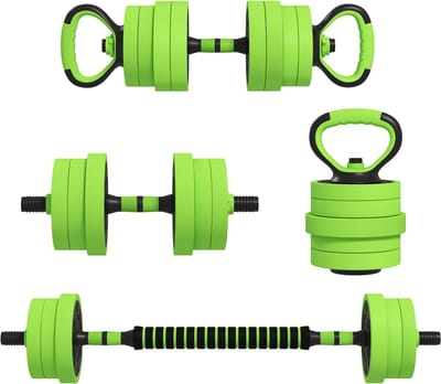 Halterset - 20kg 4-in-1 Verstelbaar - Met Kettlebell En Push-up Grepen - Voor Thuis En Fitness - Krachttraining - Groen