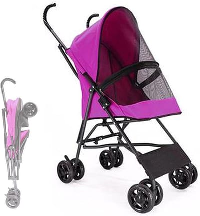 Huisdieren Kinderwagen - Hondenbuggy Kattenkar - Buiten Activiteiten - Paraplu Opvouwbaar - Tot 10 kg - Roze Rood