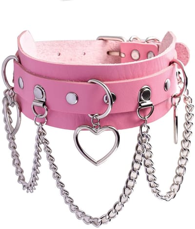 JHUBERS- Halsband PU-leer - Punk Choker - Dames - Instelbare lengte 30-40 cm - 4,3 cm breed - Met hartvormige ringen