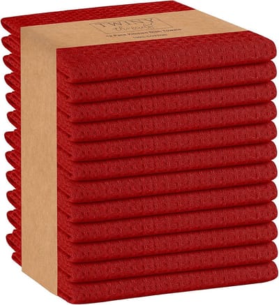 Keukendoek Set 12 Stuks - 100% Katoen Wafelweefsel - 46 x 26 cm - Rood
