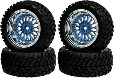 RC Banden Set - Wielen Velgen - RC Auto Rijden - Y-Patroon Velgen - 75mm Buitendiameter - Blauw
