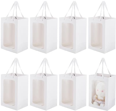 Dailygoods- Geschenkzakjes Set van 8 - Kraftpapier met Venster - 30 x 20 x 16 cm - Handgrepen - Voor Verjaardag/Bruiloft/Feest - Cadeauzakjes