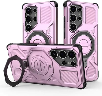 Hoesje geschikt voor Samsung Galaxy S25 Ultra | Compatibel met MagSafe / Qi2 | 360° Draaibare Magnetische Standaard | Back Cover Kickstand Ring | Roze