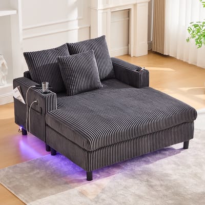Chaise longue fauteuil met LED-sfeerverlichting en USB - voor woonkamer, slaapkamer en serre - 1 persoon - diverse kleuren - met drankhouders en ergonomische rugleuning - draagvermogen tot 350 kg