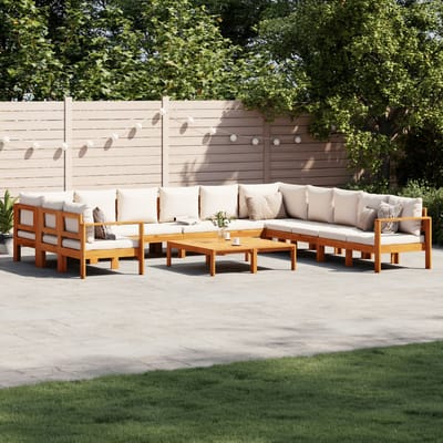 vidaXL - 9-delige - Loungeset - met - kussens - massief - acaciahout