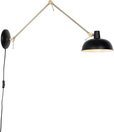 QAZQA milou - Retro Wandlamp voor binnen - 1 lichts - D 100 cm - Zwart - Woonkamer | Slaapkamer | Keuken
