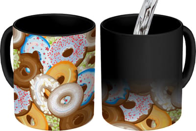Magische Mok - Foto op Warmte Mokken - Koffiemok - Donuts - Patronen - Sterren - Magic Mok - Beker - 350 ML - Theemok