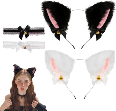 Set van 4 Kattenoren Halsbanden voor Cosplay en Halloween - Perfect voor Kinderen en Volwassenen, Anime Rolspel en Fotografie Accessoires