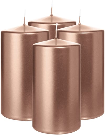 Wiedemann Cilinderkaars/stompkaars - 4x - metallic roségoud - 13 x 7 cm - 52 branduren - zuilkaarsen