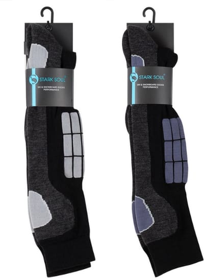 2 paar Skisokken - Wintersokken - Snowboardsokken - Badstofvoering - Zwart/Grijs - Zwart/Blauw - Maat 39-42