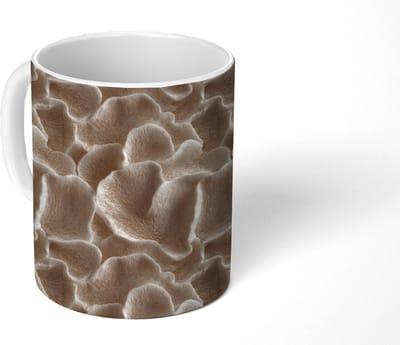 Mok - Koffiemok - Waaiervorm - Beige - Vezel textuur - Mokken - 350 ML - Beker - Koffiemokken - Theemok