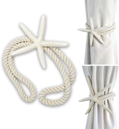 Dailygoods- Gordijn Tiebacks Handgemaakt - 2 Stuks - Katoenen Gordijnhouders - Zeester Ontwerp - Eenvoudig te Gebruiken - Lengte 15 cm/40 cm